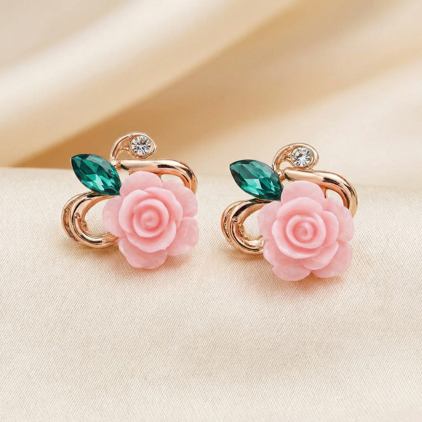 The "Secret Garden" Rose & Emerald Studs