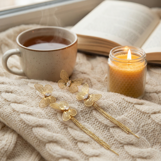 The "Golden Flight" Double Butterfly Tassel Drops