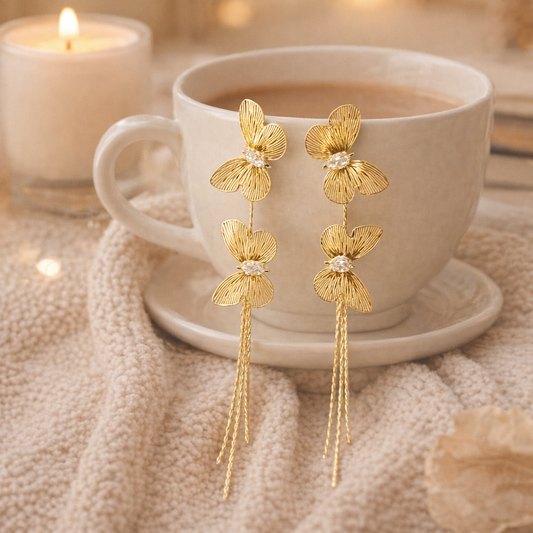 The "Golden Flight" Double Butterfly Tassel Drops